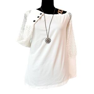 OLIVIA MARK ~ Lightweight White/Off White Lace Sleeves Off Shoulder Top size M